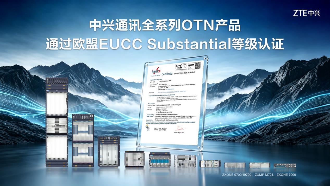 中兴通讯全系列OTN产品通过欧盟EUCC Substantial等级认证5